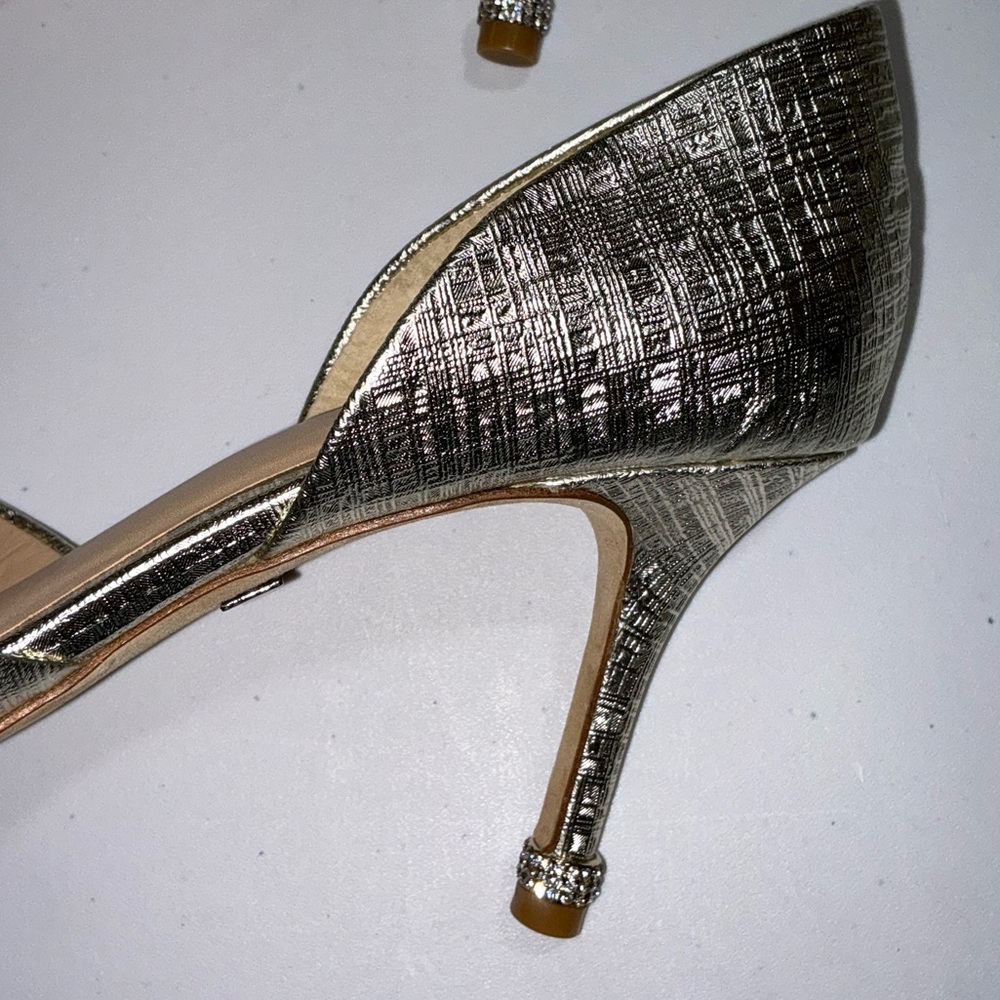 BADGLEY MISCHKA Metallic Gold Heels Rhinestone Trim 10 M - Picture 14 of 16